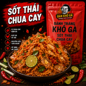 Bánh tráng khô gà sốt thái chua cay